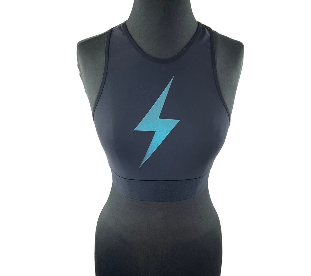 Ultracor Lightning Black Crop Bra Top Crew Neck Pullover Hologram Size M Medium